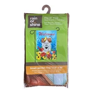 BIRDHOUSE WELCOME 12.5" X 18" GARDEN FLAG 27-3656-136 FLIP IT! RAIN OR SHINE NEW
